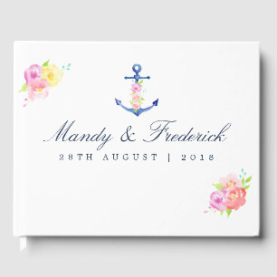 Watercolor Floral Nautical Wedding Guest Book