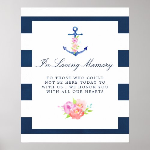 Watercolor Floral Nautical Wedding Memorial Sign