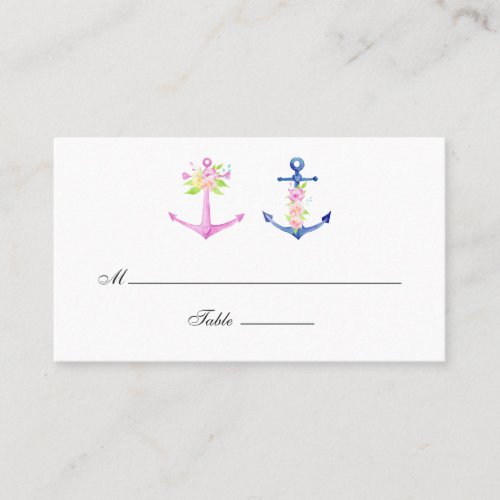 Watercolor Floral Nautical Wedding Place Card
