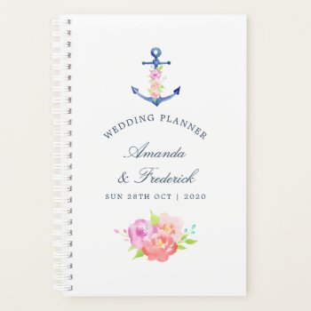 Watercolor Floral Nautical Wedding Planner by partypeeps at Zazzle