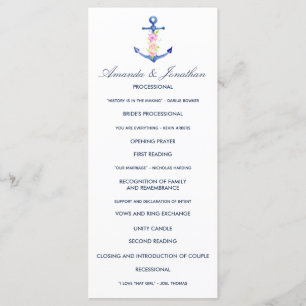 Watercolor Floral Nautical Wedding Program