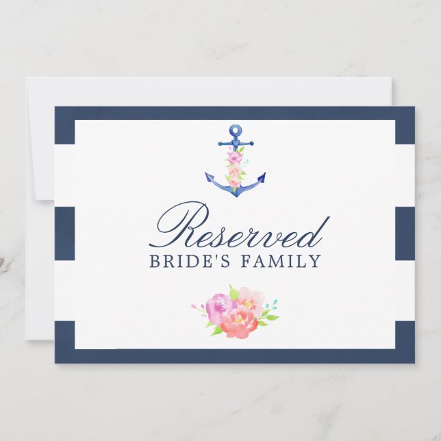 Watercolor Floral Nautical Wedding Reserved Sign (Front)