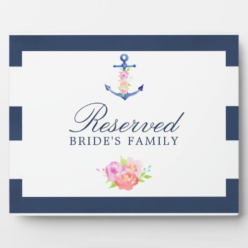 Watercolor Floral Nautical Wedding Reserved Sign Plaque