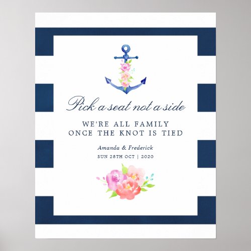 Watercolor Floral Nautical Wedding Seating Poster