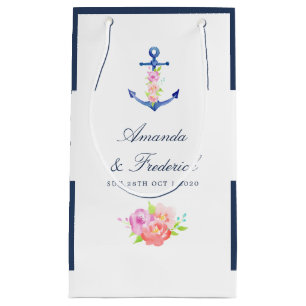 Watercolor Floral Nautical Wedding Thank You Small Gift Bag