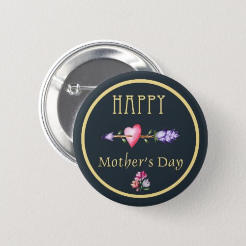 Watercolor Floral Navy And Gold Happy Mothers Day Button