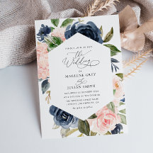 watercolor floral navy blue and blush wedding