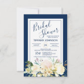Watercolor Floral Navy Blue Bridal Shower Invitation (Front)