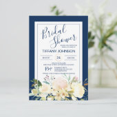 Watercolor Floral Navy Blue Bridal Shower Invitation (Standing Front)