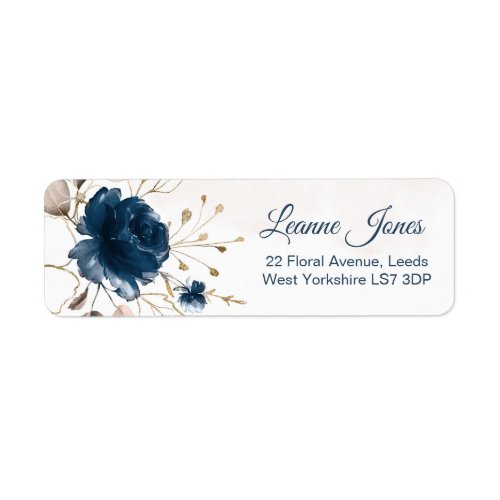 Watercolor floral navy blue  gold label