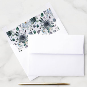 Watercolor Floral Navy Blue Pastel Roses Wedding Envelope Liner