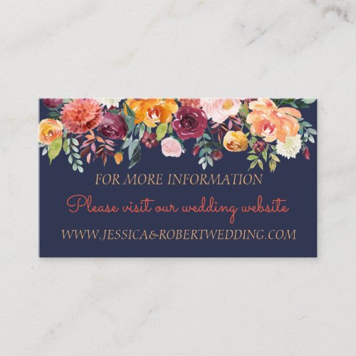 Watercolor Floral Navy Blue Wedding Details Card