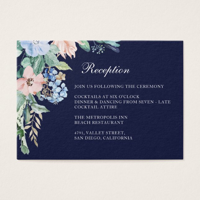 Watercolor Floral Navy Hydrangea Wedding Reception (Front)