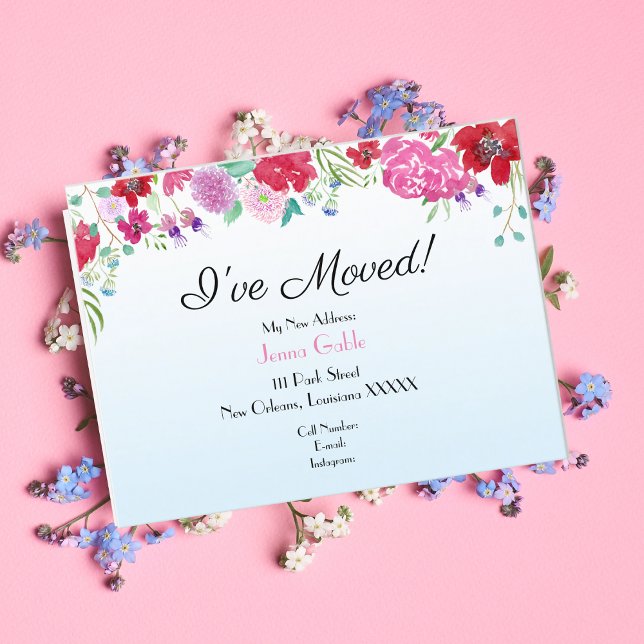 Watercolor Floral New Address Moving Announcement Postcard (Creator Uploaded)