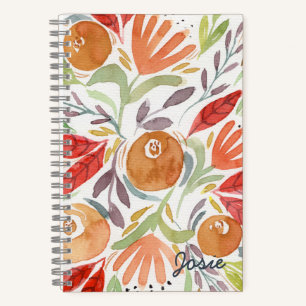 Watercolor Floral Notebook Roses in Warm Orange