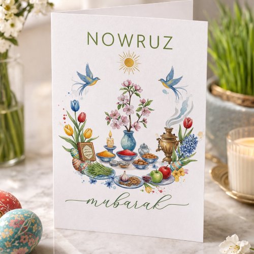 Watercolor Floral Nowruz Mubarak- Greeting Card