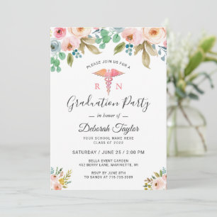 Watercolor Floral Nurse Graduate Photo Graduation Invitation