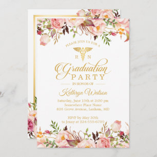 Watercolor Floral Nurse Graduate Photo Graduation Invitation