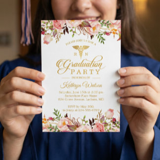 Watercolor Floral Nurse Graduate Photo Graduation Invitation