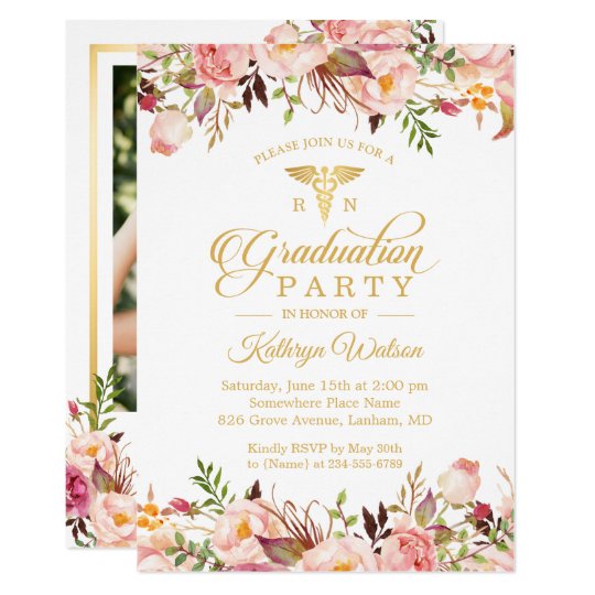 watercolor floral nurse graduate photo graduation invitation