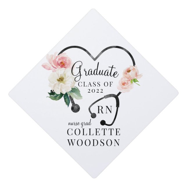Watercolor Floral Nurse Graduation Cap Topper (Front)