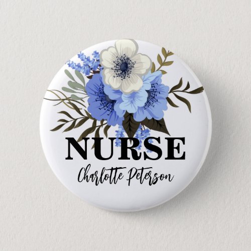 Watercolor Floral Nurse Name Tag Button