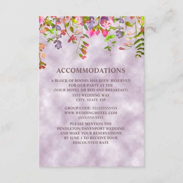 Watercolor Floral On Lavender Accommodations Enclosure Card