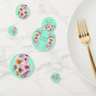 Watercolor Floral on Neo Mint Confetti