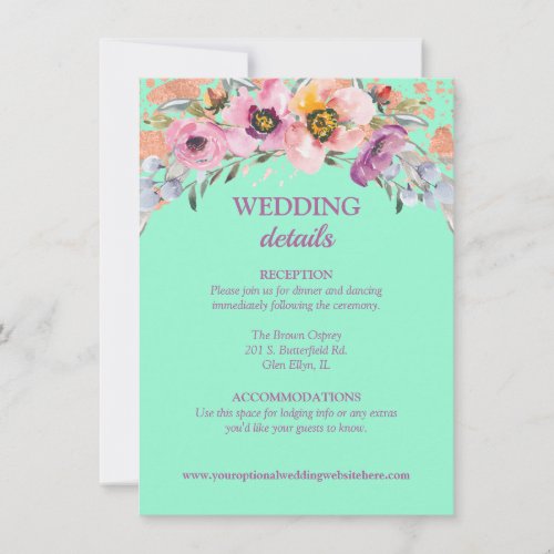 Watercolor Floral on Neo Mint Wedding Reception Invitation