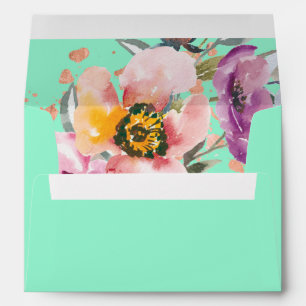 Watercolor Floral on Neo Mint with Rose Gold 2 Envelope