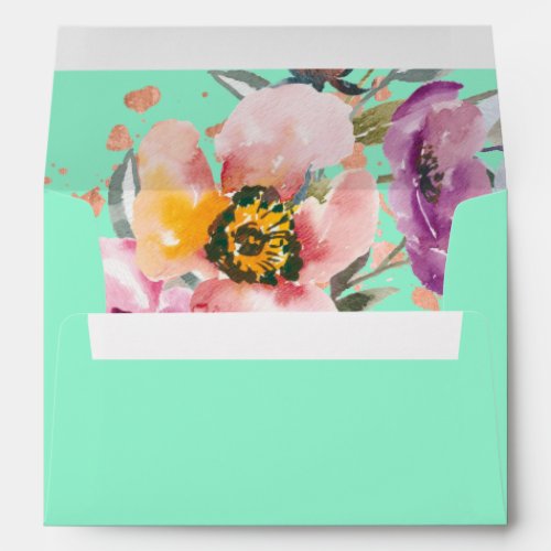 Watercolor Floral on Neo Mint with Rose Gold 2 Envelope