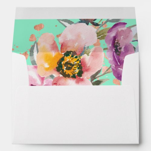 Watercolor Floral on Neo Mint with Rose Gold Envelope