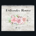 Watercolor Floral on Rustic Wood Calendar<br><div class="desc">Beautiful floral collection featuring bouquets and sprays of pastel hand drawn style watercolor flowers. Each calendar month page displays a different mix of foliage and flowers including roses,  hydrangeas,  hyacinths,  anemones and poinsettias on a rustic white wood background with coordinating custom grid pages.</div>