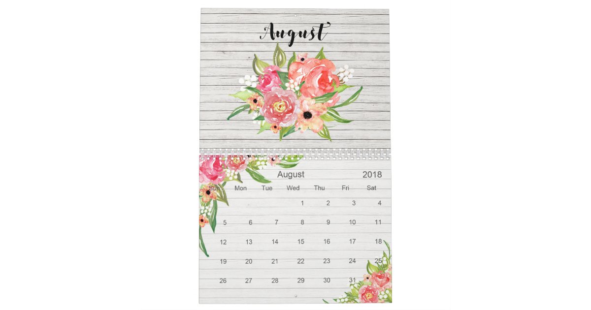 Calendar Ideas Ks : Watercolor floral on rustic wood calendar zazzle Calendar Ideas Ks : Watercolor floral on rustic wood calendar zazzle