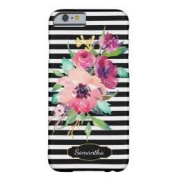 Watercolor Floral on Stripes with Monogram Barely There iPhone 6 Case
