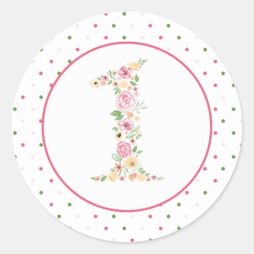 Watercolor Floral One First Birthday Classic Round Sticker