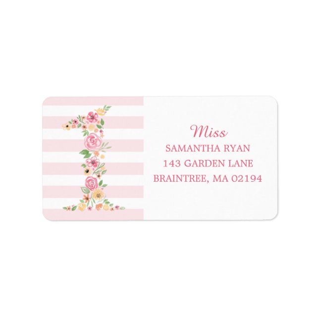 Watercolor Floral One First Birthday Label (Front)