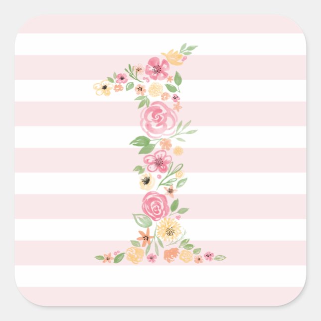 Watercolor Floral One First Birthday Square Sticker (Front)