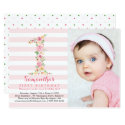 Watercolor Floral One First Birthday with Photo Invitation