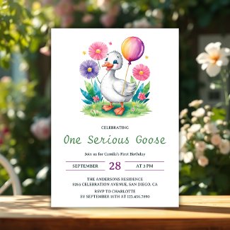 Watercolor Floral One Serious Goose First Birthday