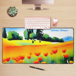 Watercolor Floral Orange California Poppies Meadow Desk Mat<br><div class="desc">Enjoy this serene watercolor floral California Poppies personalized desk mat whenever you work at your desk or other workstation. The vibrant orange and yellow flower colors are accented with blues and greens for an uplifting, yet relaxing, landscape. Personalize this beautiful floral print with your name, company name, or any other...</div>