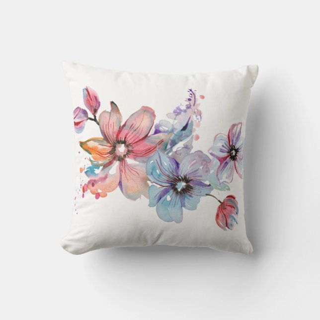 Watercolor floral outdoor pillow (Front)