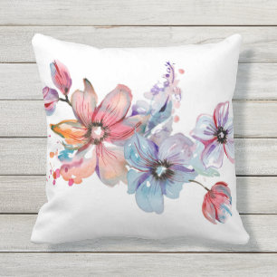 Watercolor floral outdoor pillow