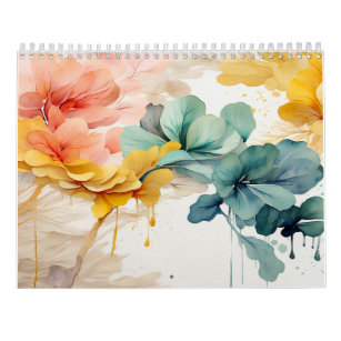 Watercolor floral painting calendar