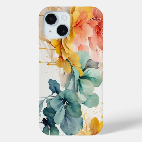 Watercolor floral painting iPhone 15 case