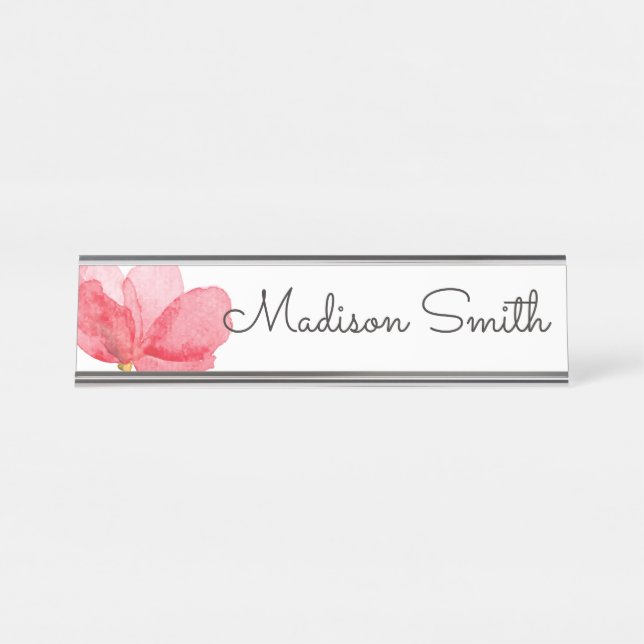 Watercolor Floral Painting Desk Name Plate (Front)