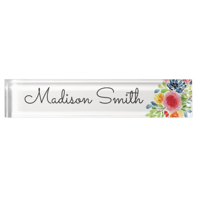 Watercolor Floral Painting Desk Name Plate (Front)