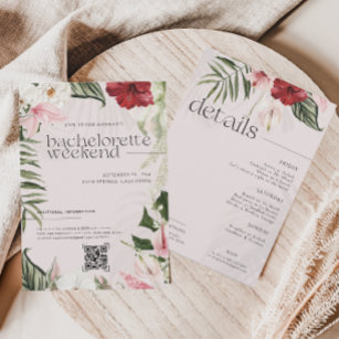 Watercolor Floral Palms   Bachelorette Weekend  Invitation