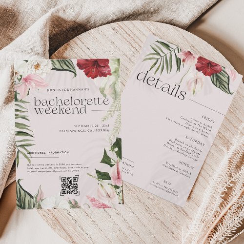 Watercolor Floral Palms  Bachelorette Weekend  Invitation