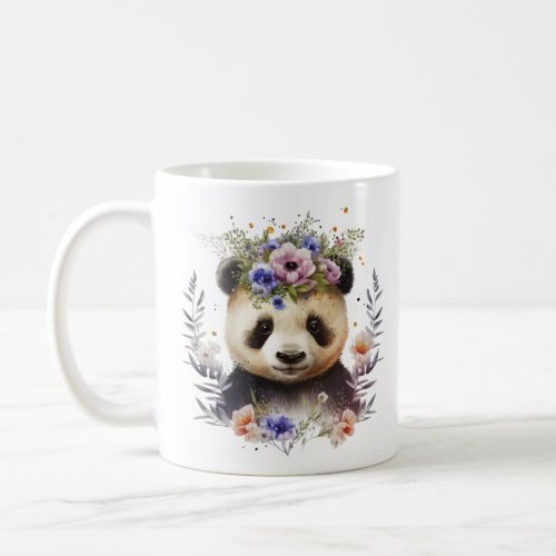 Watercolor Floral Panda Cute Coffee Mug